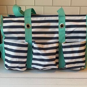 Thirty-One Striped Zippered Tote Bag | Multi-Pocket Organizer Tote
